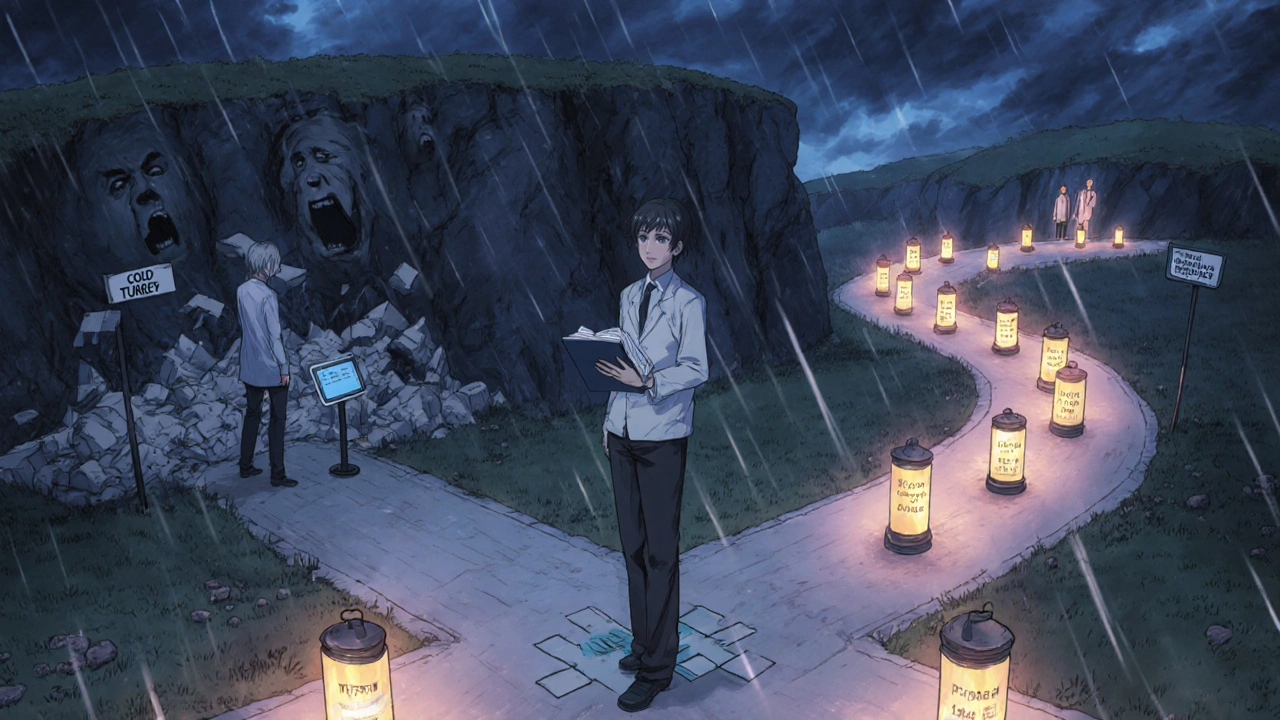 A person choosing between dangerous abrupt cessation and a supported, gradual taper path.