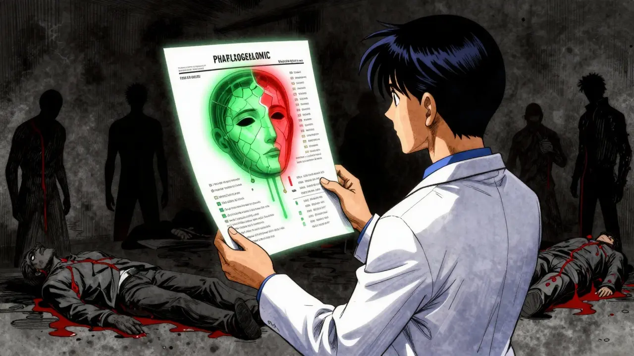 Doctor viewing a glowing genetic report that shows a fractured patient face, symbolizing metabolic variation and risk.