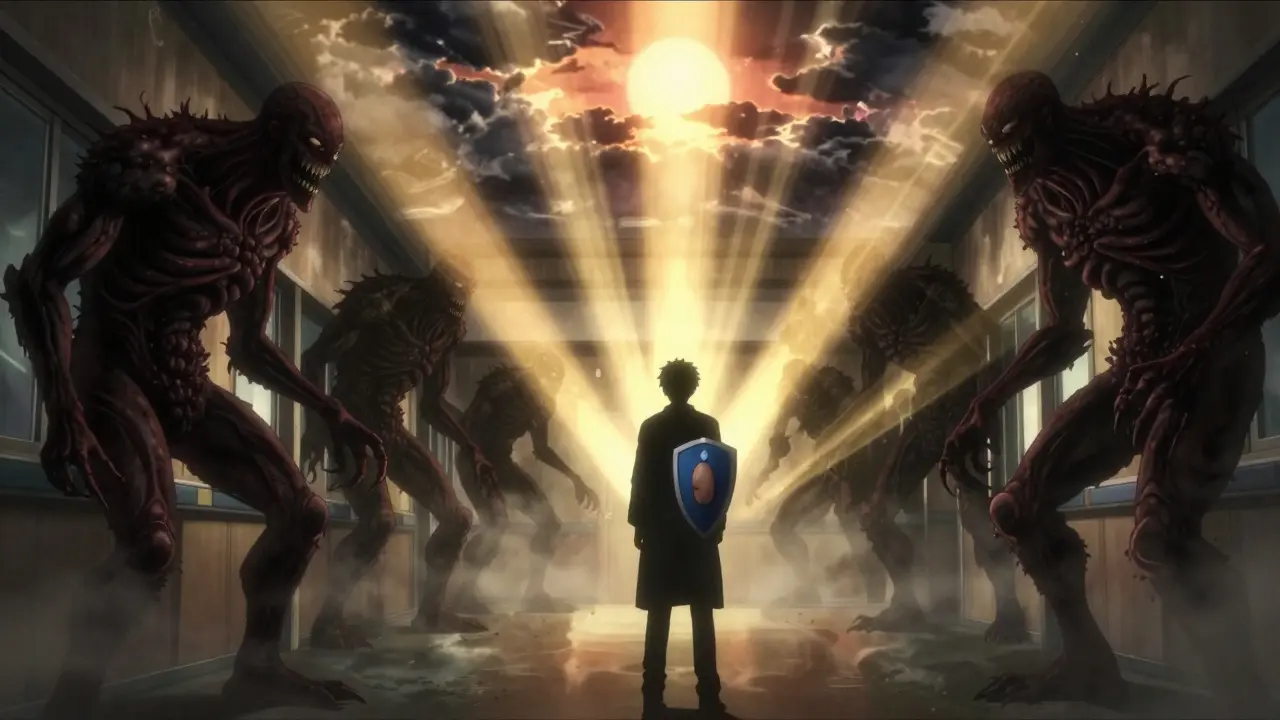 Anime illustration of medical treatment defeating disease