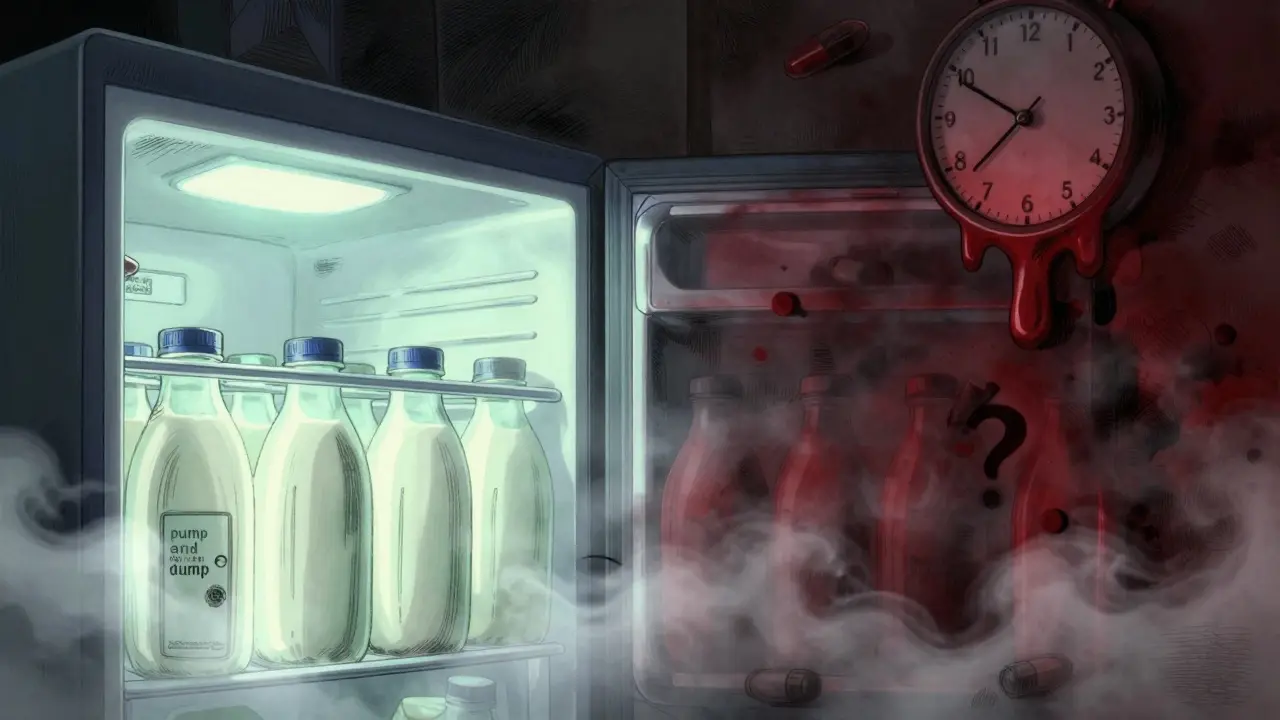 Symbolic freezer scene showing separated safe and unsafe milk batches