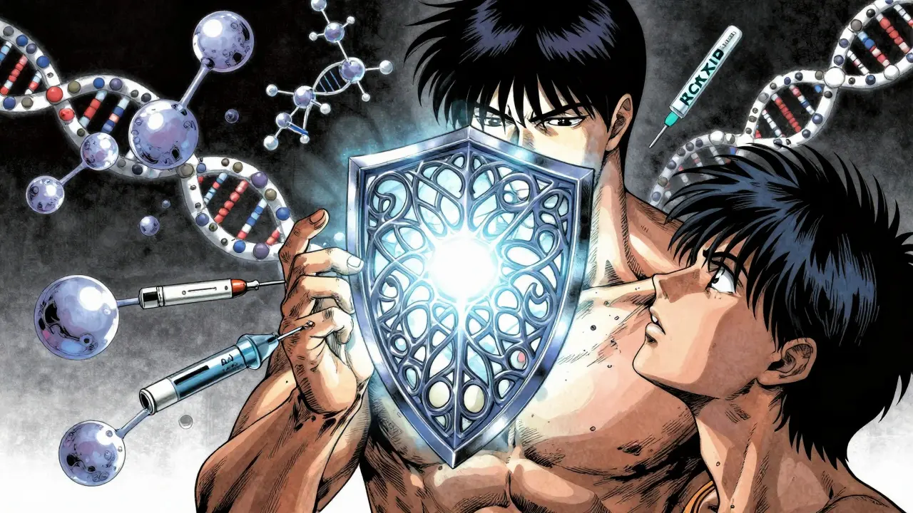 Anime style shield protecting patient from relapse chaos