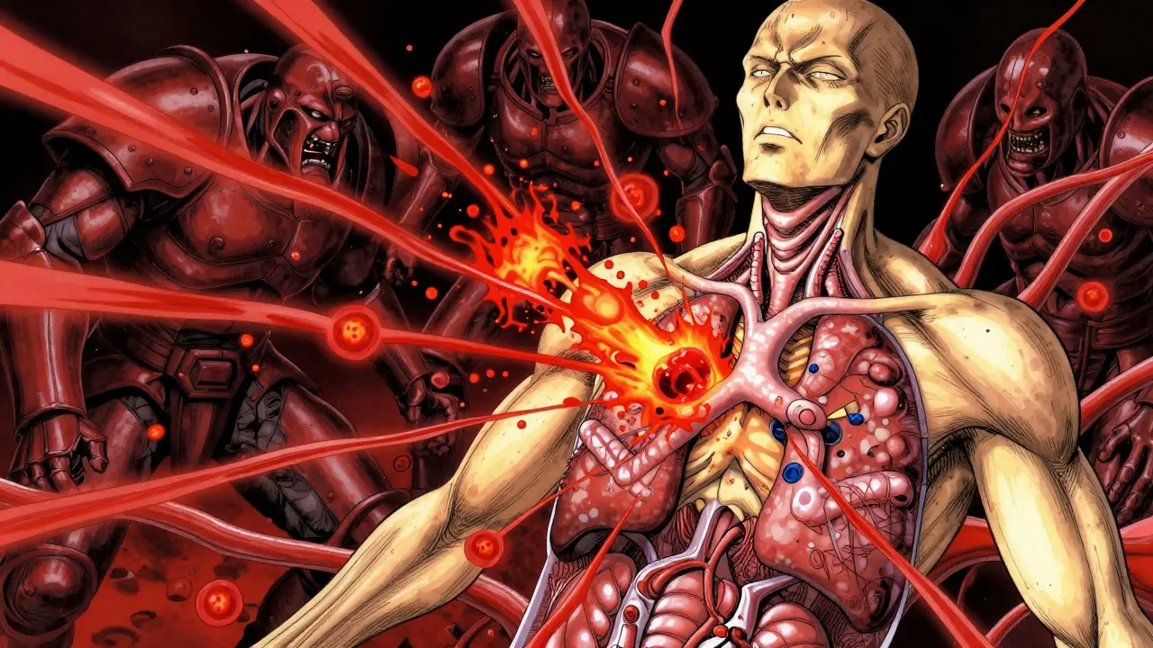 Artistic depiction of immune system attacking body cells