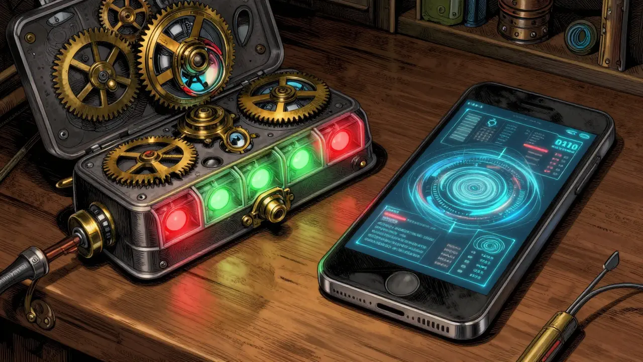 Gothic tech illustration: Smart pillboxes and phones as intricate devices