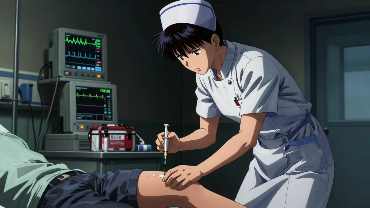 Nurse administering emergency epinephrine injection