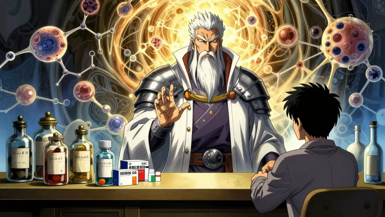 Pharmacist guiding a patient through medication management